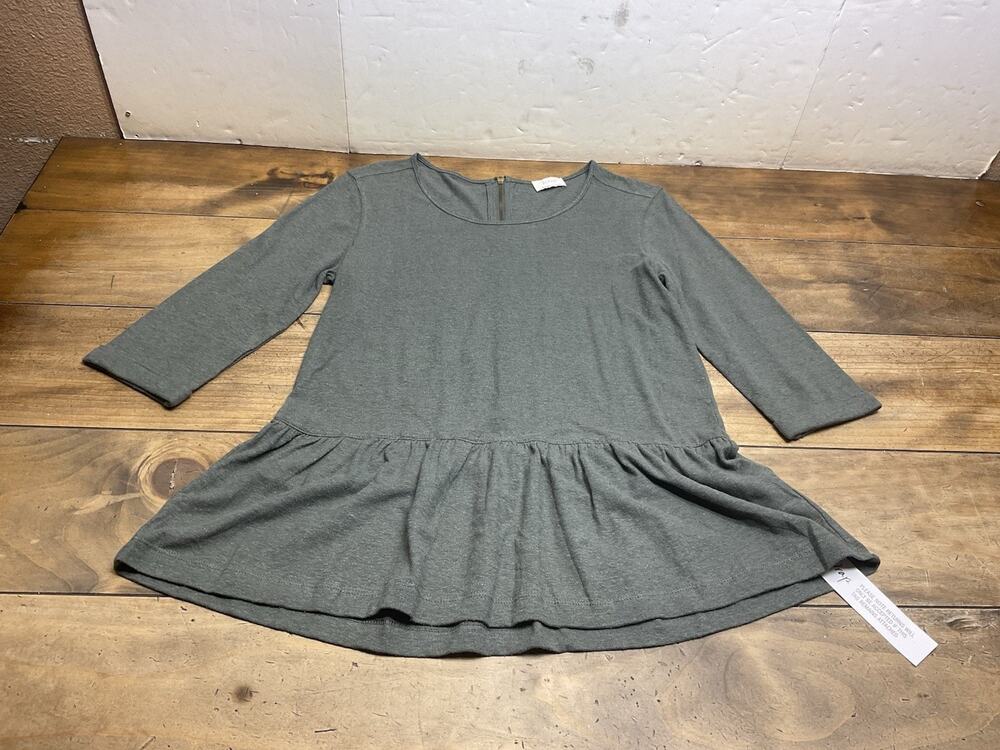 Wrap London Peplum Hemp Ruffle Top Blouse Olive Green Size US 8 NWT